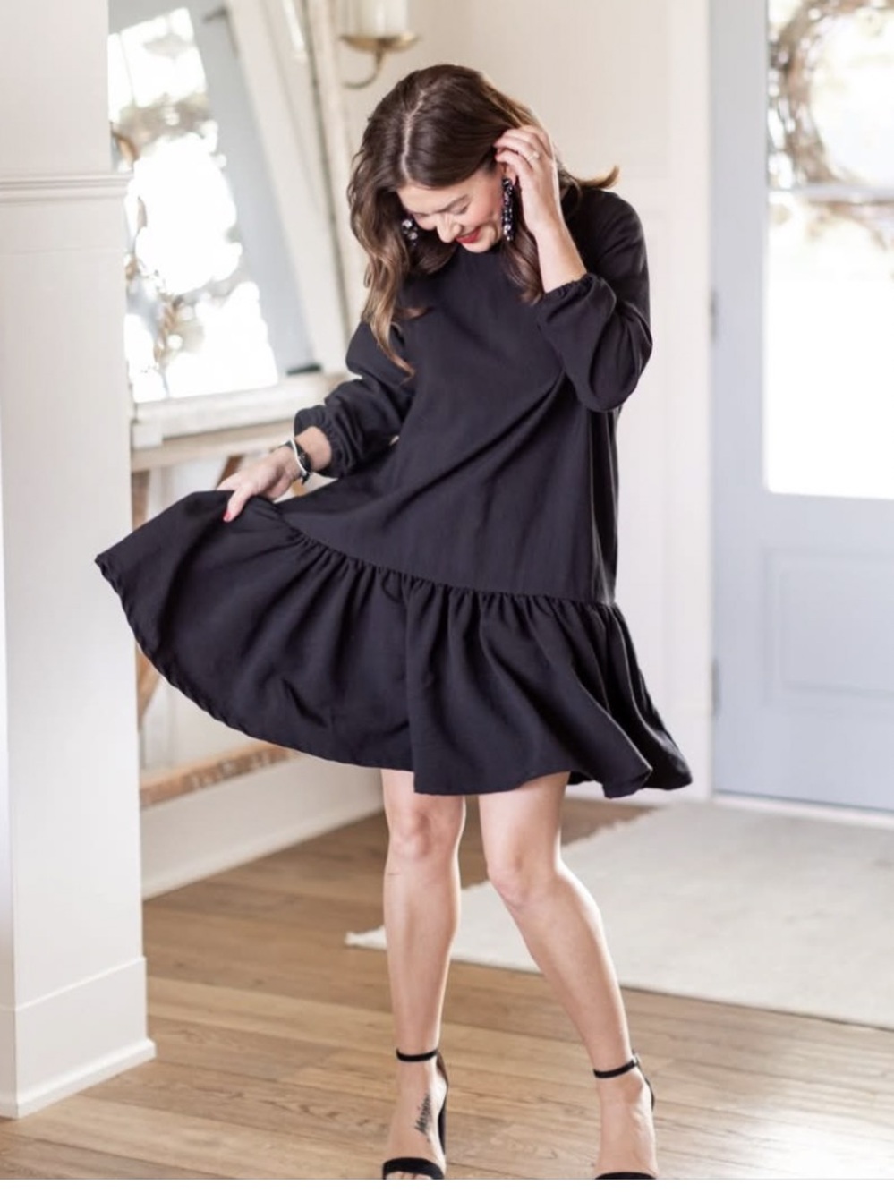 Emma Knudsen Lauren Dress Navy Linen Blend Ruffle Hem Oversized XXS (XS-Sm) - Picture 10 of 11